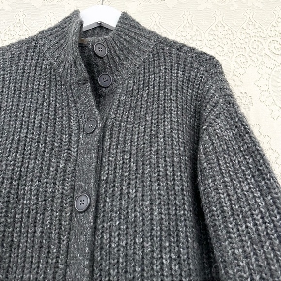 Soft Surroundings Solemio Cardigan Sweater Gray Button Front Ribbed Chunky Long - Picture 4 of 9